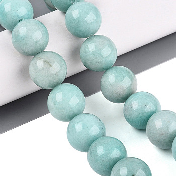 Dyed Natural White Jade Beads Strands, Smooth Round, Pale Turquoise, 18mm, Hole: 0.6~0.9mm, about 20pcs/strand, 13.98~14.17 inch(35.5~36cm)