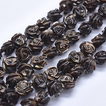 Shell Bead Strands, Double-sided Rose, Coconut Brown, 8~8.5x4~5mm, Hole: 0.8mm, about 50pcs/strand, 15.15 inch(38.5cm)