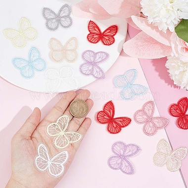 64Pcs 8 Colors  Butterfly Organgza Lace Embroidery Ornament Accessories(DIY-GF0006-89)-3