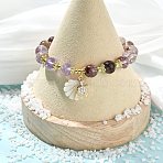 Natural Lodolite Quartz Bead Bracelets, Tortoise, Brass & Clear Cubic Zirconia & Natural Shell Charm Bracelets, Inner Diameter: 2.22 inch(5.65cm)(BJEW-JB14149-01)