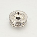 Brass Micro Pave Grade AAA Cubic Zirconia Bead Spacers, Flat Round, Cadmium Free & Nickel Free & Lead Free, Clear, Real Platinum Plated, 8x3mm, Hole: 1.7mm(KK-P130-034P-NR)