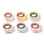 Opaque Resin Cabochons, Cat Shape Latte with Heart, Mixed Color, 11x21x19mm(CRES-B038-02)