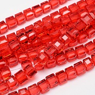 Faceted Cube Transparent Glass Beads Strands, Red, 5.5x5.5x5.5mm, Hole: 1mm, about 94pcs/strand, 20.4 inch(X-EGLA-E041-5mm-D07)