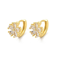 Brass Micro Pave Cubic Zirconia Hoop Earring, Real 18K Gold Plated, Flower, Clear, 13x11mm(EJEW-C088-27G-01)