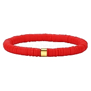 Polymer Clay Heishi Surfer Stretch Bracelet with 304 Stainless Steel Beaded, Preppy Bracelet, Dark Red, Inner Diameter: 2 inch(5.2cm)(BJEW-SW00114-01)
