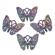 Rack Plating Rainbow Color Alloy Pendants, with Crystal Rhinestone, Cadmium Free & Nickel Free & Lead Free, Butterfly, 37x48x4.5mm, Hole: 7x8mm(PALLOY-S180-225A)