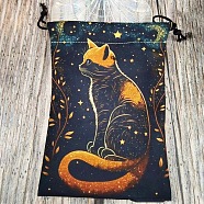 Printed Velvet Tarot Card Storage Drawstring Pouches, Rectangle, for Witchcraft Articles Storage, Cat Shape, 18x13.5cm(PW-WG31980-15)