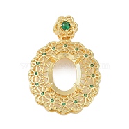 Oval Brass Micro Pave Cubic Zirconia Pendant Cabochon Settings, Green, Real 18K Gold Plated, Tray: 12.5x8.5mm, 37x25x9.5mm, Hole: 2.5x2.5mm(KK-U026-03G)