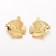 Fish Brass Pendants, Golden, 17x17x5mm, Hole: 1mm(X-KK-L134-24G)