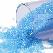 TOHO Round Seed Beads, Japanese Seed Beads, (3F) Transparent Frost Aquamarine, 15/0, 1.5mm, Hole: 0.7mm, about 3000pcs/bottle, 10g/bottle(SEED-JPTR15-0003F)