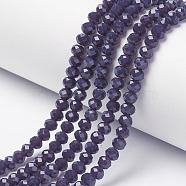 Opaque Solid Color Glass Beads Strands, Faceted, Rondelle, DarkSlate Blue, 4x3mm, Hole: 0.4mm, about 123~127pcs/strand, 16.5~16.9 inch(42~43cm)(EGLA-A034-P4mm-D13)