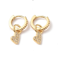 Heart Shape Clear Cubic Zirconia Hoop Earrings, Rack Plating Brass Dangle Earring for Women, Long-Lasting Plated, Lead Free & Cadmium Free, Real 18K Gold Plated, 18mm, Pin: 1mm(EJEW-F310-05G)
