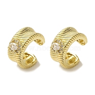 Rack Plating Brass Pave Clear Cubic Zirconia Wavy Ring Cuff Earrings for Women, Cadmium Free & Lead Free, Long-Lasting Plated, Real 18K Gold Plated, 16x8mm(EJEW-P280-09G)