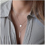 Alloy Pendant Layered Chain Necklaces for Women, Platinum, Flat Round, 17.72 inch(45cm)(WGC39CD-26)