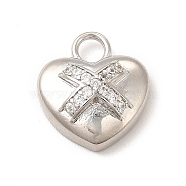 Rack Plating Brass Micro Pave Cubic Zirconia Charms, Cadmium Free & Lead Free, Long-Lasting Plated, Heart with Cross Charm, Platinum, 14.5x13x5mm, Hole: 3mm(KK-P230-18P)