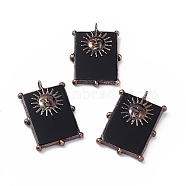 Natural Black Onyx Dyed Big Pendants, Rectangle Charms, with Red Copper Plated Tin Sun Findings, Cadmium Free & Lead Free, 44~53x35~38x5~6mm, Hole: 6mm(G-C002-06D)