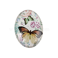 Butterfly Printed Glass Oval Cabochons, Colorful, 25x18x6mm(GGLA-N003-18x25-C42)