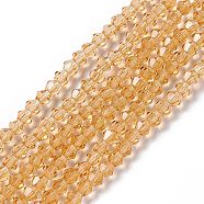 Imitation Austrian Crystal 5301 Bicone Beads, Faceted Glass Beads Strands, Sandy Brown, 3x3~3.5mm, Hole: 0.5mm, about 125~130pcs/strand, 15.5 inch(GLAA-S026-3mm-14)