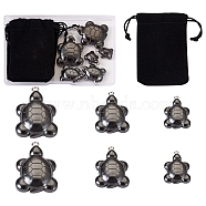 Pandahall 6Pcs 3 Styles Non-magnetic Hematite Pendants, Tortoise Charms, with Platinum Tone Iron Loops and 6Pcs Velvet Cloth Drawstring Bags, Black, Pendant: 21~40x13.5~30.5x7~10.5mm, Hole: 2~2.5mm, 2pcs/style(G-TA0001-43)