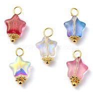 Electroplate Glass Charms, with Golden Brass Findings, Star, Mixed Color, 14x8x4mm, Hole: 2.5mm(PALLOY-FS00021)