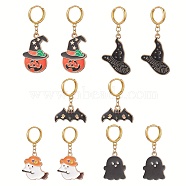 Halloween Theme Brass Hoop Earrings, with Alloy Enamel Pendant, Golden, Mixed Shapes, 33~55mm, 5pair/set(EJEW-JE05227-S)