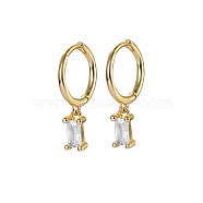 Real 18K Gold Plated 925 Sterling Silver Dangle Hoop Earrings for Women, Rectangle, Clear, 19.8mm(SY2365-8)