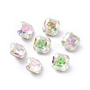K5 Glass Rhinestone Cabochons, Pointed Back & Back Plated, Faceted, Square, Colorful, 8x8x6mm(RGLA-A025-01A-001PH)