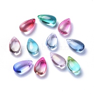 Transparent Glass Charms, Dyed & Heated, Teardrop, Mixed Color, 13.5x8x5.5mm, Hole: 1mm(GLAA-O017-01)