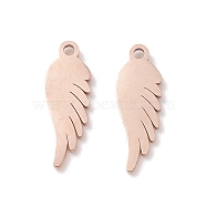 304 Stainless Steel Pendants, Wing, Rose Gold, 13.5x4.5x0.8mm, Hole: 1mm(STAS-E159-06RG)