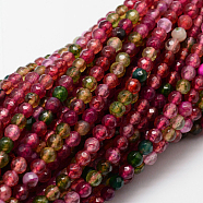 Faceted Natural Agate Round Beads Strands, Dyed, Colorful, 4mm, Hole: 1mm, about 92pcs/strand, 14.1 inch(G-E318D-4mm-02)