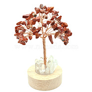 Natural Red Jasper Chips Tree Night Light Lamp Decorations, Wooden Base with Copper Wire Feng Shui Energy Stone Gift for Home Desktop Decoration, Lamp with USB Cable, 120mm(PW-WG63079-06)