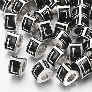 Alloy European Beads, Enamel Style, Large Hole Beads, Triangle with Letter, Platinum, Black, Letter.L, 9.5x9x6.5mm, Hole: 5mm(MPDL-S038-09L)