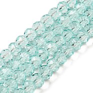 Transparent Baking Paint Glass Beads Strands, Faceted, Rondelle, Pale Turquoise, 6x5mm, Hole: 1.2mm, about 84pcs/strand, 15.35''(39cm)(DGLA-A034-T6mm-D01)