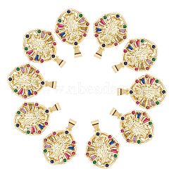 10Pcs Rack Plating Brass Micro Pave Cubic Zirconia Pendants, Real 18K Gold Plated, Long-Lasting Plated, Oval with Death, Colorful, 24x19.5x2.5mm, Hole: 4.5x3mm(KK-SZ0001-79)