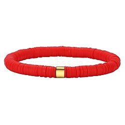 Polymer Clay Heishi Surfer Stretch Bracelet with 304 Stainless Steel Beaded, Preppy Bracelet, Dark Red, Inner Diameter: 2 inch(5.2cm)(BJEW-SW00114-01)