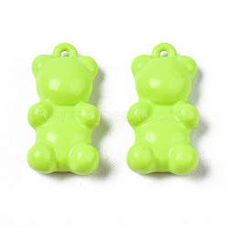 Spray Painted Brass Pendants, Bear, Green Yellow, 17x9x4.5mm, Hole: 0.9mm(KK-Q252-002I)