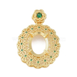 Oval Brass Micro Pave Cubic Zirconia Pendant Cabochon Settings, Green, Real 18K Gold Plated, Tray: 12.5x8.5mm, 37x25x9.5mm, Hole: 2.5x2.5mm(KK-U026-03G)