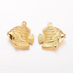 Fish Brass Pendants, Golden, 17x17x5mm, Hole: 1mm(X-KK-L134-24G)