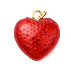 Brass Enamel Pendants, with Jump Rings, Real 18K Gold Plated, Heart Charm, Red, 23.5x21x11mm, Hole: 4.5mm(KK-P303-13B-G)