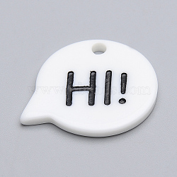 Resin Pendants, Chat Bubbles with Word Hi, White, 25.5x32x3mm, Hole: 3mm(X-CRES-T005-88A)