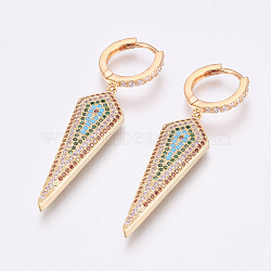 Brass Micro Pave Cubic Zirconia Dangle Hoop Earrings, Triangle, Colorful, Golden, 50mm, Pin: 1mm(EJEW-F172-B02-G)