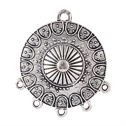 Flat Round Tibetan Style Alloy Chandelier Components, Antique Silver, 36x32x4mm, Hole: 2mm & 2.5mm(PALLOY-I116-02AS)