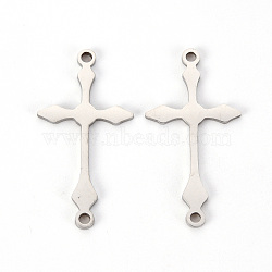 201 Stainless Steel Link Connectors, Laser Cut, Cross, Stainless Steel Color, 25.5x13x1mm, Hole: 1.4mm(X-STAS-S110-086P)