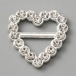 Alloy Crystal Rhinestone Shoe Decoration, Tri Glide Slide Buckles, Heart Pattern, 17.5x17.5x2.5mm, Hole: 8x5.5mm &11x2mm(FIND-WH0061-99C)