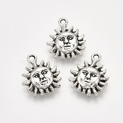 Tibetan Style Alloy Charms, Cadmium Free & Lead Free, Sun, Antique Silver, 14x12x3mm, Hole: 1.5mm, about 1100pcs/1000g(TIBEP-Q087-001AS-RS)