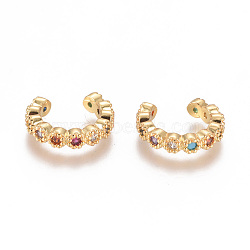 Golden Plated Brass Micro Pave Cubic Zirconia Cuff Earrings, Long-Lasting Plated, Colorful, 14x12.5x3mm(EJEW-L244-22A)
