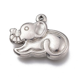 Tarnish Resistant 304 Stainless Steel Beads, Elephant, Stainless Steel Color, 15x19x3.5mm, Hole: 1mm(STAS-Z008-03)