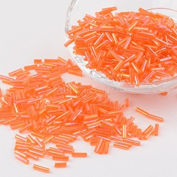 Transparent Colours Rainbow Glass Bugle Beads, AB Color, Orange, 6x1.8mm, Hole: 0.6mm, about 1102pcs/50g(X-TSDB6MM169)