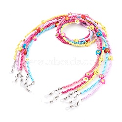 Eyeglasses Chains, Neck Strap for Eyeglasses, with Acrylic Round Beads, Polymer Clay Flower with Smile Face Beads and Rubber Loop End, Mixed Color, 27.95~28.15 inch(71~71.5cm)(AJEW-EH00337)