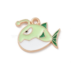 Alloy Enamel Pendants, Light Gold, Cadmium Free & Lead Free, Fish Charm, Pale Green, 16.5x20x1.5mm, Hole: 1.5mm(ENAM-A008-44KCG-03)